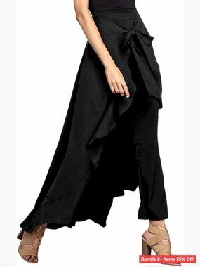 Plus Size High Waisted Ruffle Skirt Pants Flowy A-Line Palazzo Culottes